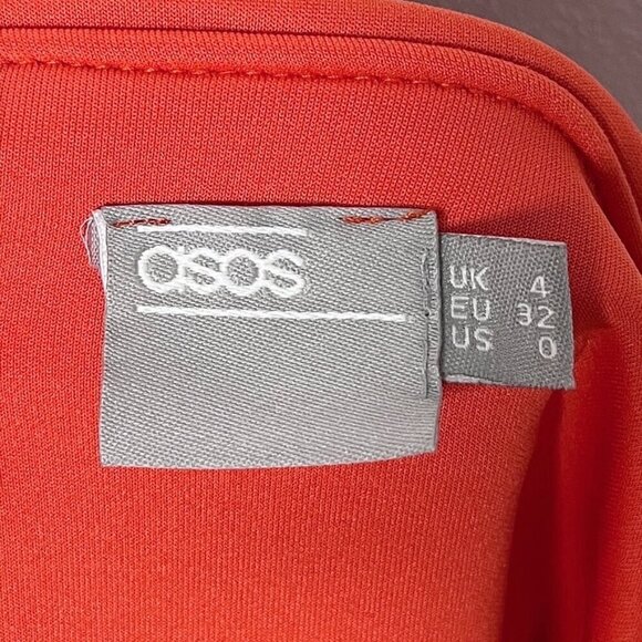 Asos Women's Mini Dress 0 Red Orange Off the Shoulder Ruffle Fit & Flare Stretch - Picture 6 of 8